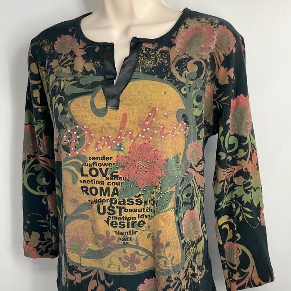 SUSAN LAWRENCE Vintage 90s Y2K Grunge Goth Witchy 3/4 Sleeve Top XL Black - Picture 6 of 11